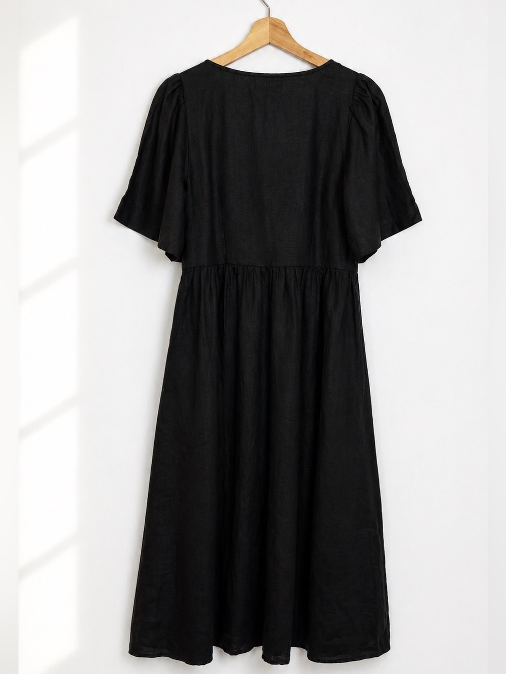 Madewell Linen Pleated Shirtdress Short Sleeve Black Size Small Relaxed Fit Midi - Picture 7 of 13